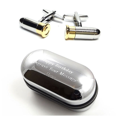 Shooting/Hunting Collectibles, Men's Gun Bullet Cufflinks & Engraved Gift Box (X2PSN182) - Novelty Cufflinks, Personalised Cufflinks Box