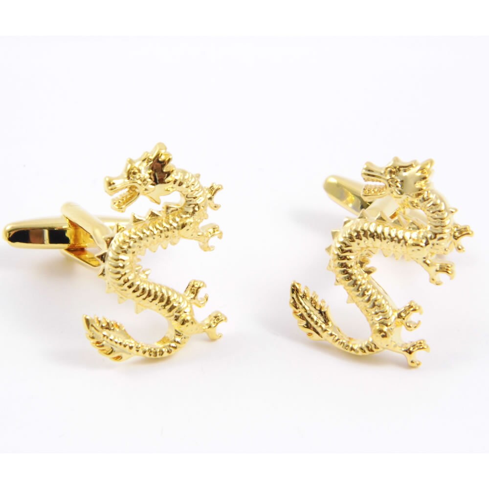 Golden Lucky Chinese dragon Cufflinks & Engraved Gift Box (X2AJ181) - Novelty Cufflinks, Personalised Cufflinks Box