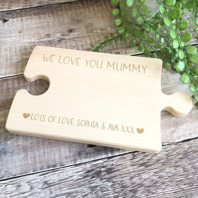 Personalised Engraved INTERLOCKING Jigsaw Shaped Solid Wood Chopping Board | Chopping Board | Gifts for Mum | Cheese and Charcuterie Board