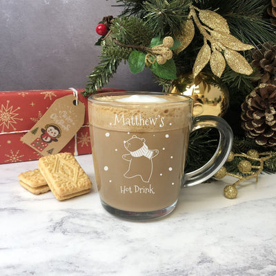 Personalised Glass Christmas Mug - Festive Polar Bear