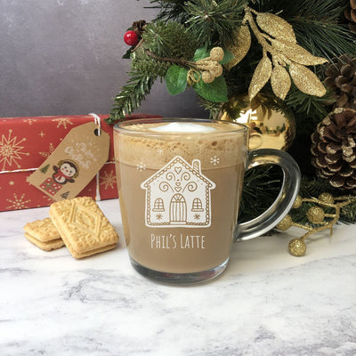 Personalised Glass Christmas Mug - Gingerbread House