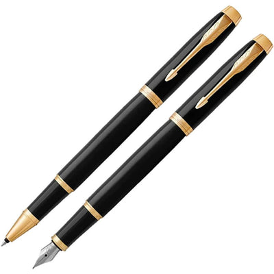 Personalised Parker IM Rollerball & Fountain Pen Set - Black & Gold