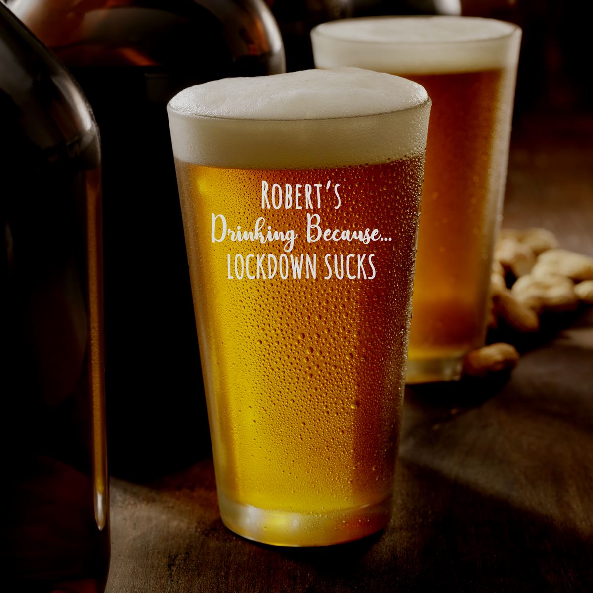 Personalised Pint Glass Contemporary Design - Drinking Because...