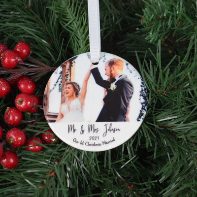 Personalised Mr & Mrs First Christmas Married Photo Bauble