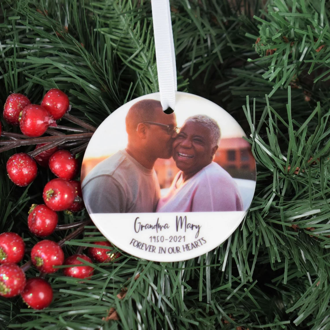 Personalised Photo Christmas Bauble - Grandma Grandad Memorial Ornament