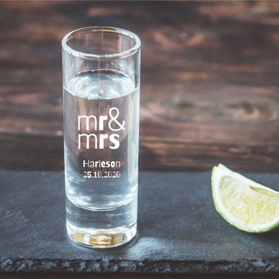 Engraved Wedding Shot Glass - Mr & Mrs With Date