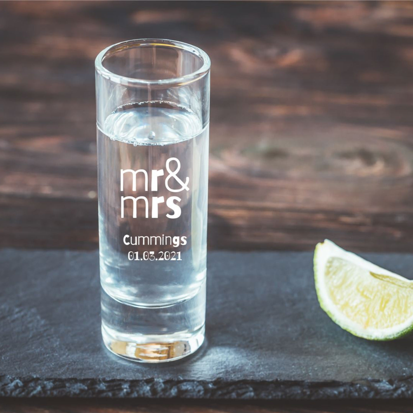 Engraved Wedding Shot Glass - Mr & Mrs With Date