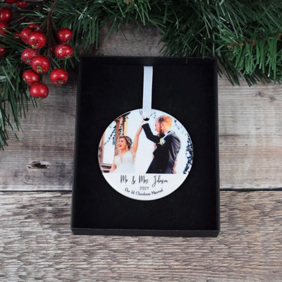 Personalised Mr & Mrs First Christmas Married Photo Bauble