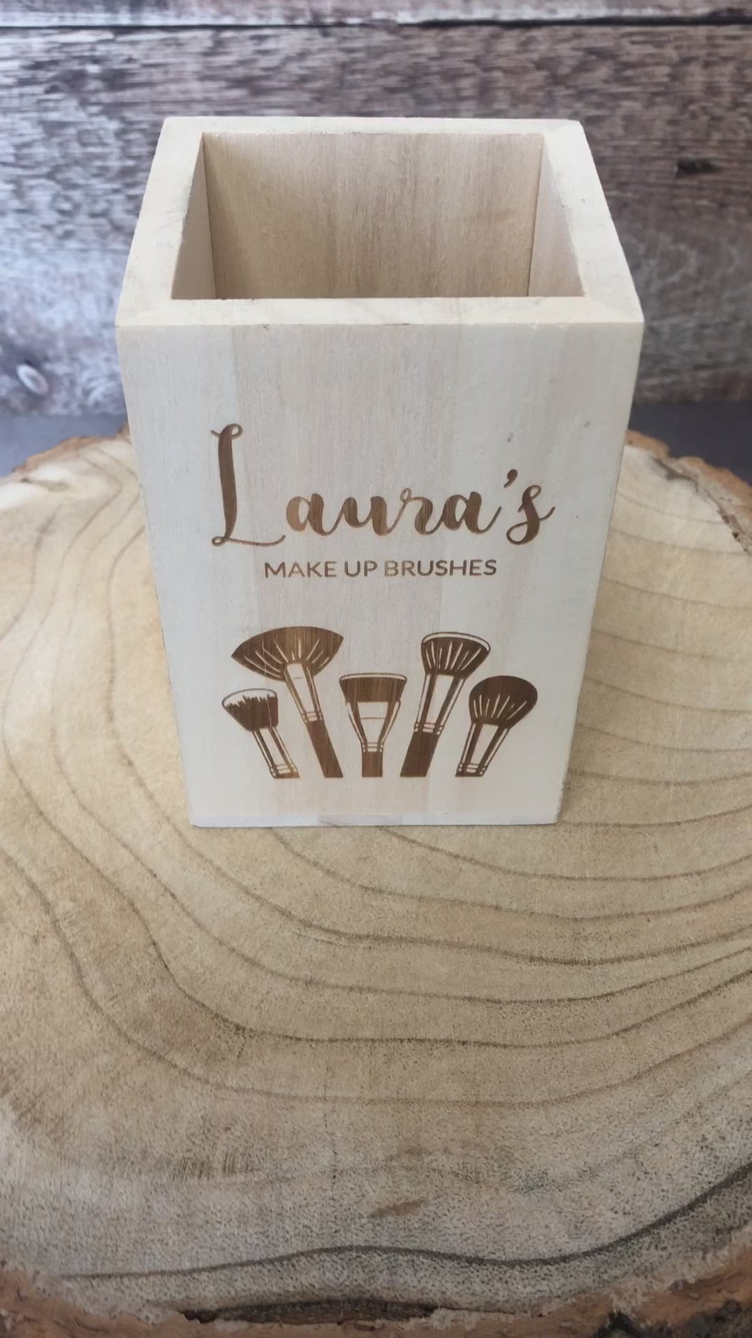 Personalised Wooden Make-Up Brush Pot with any name