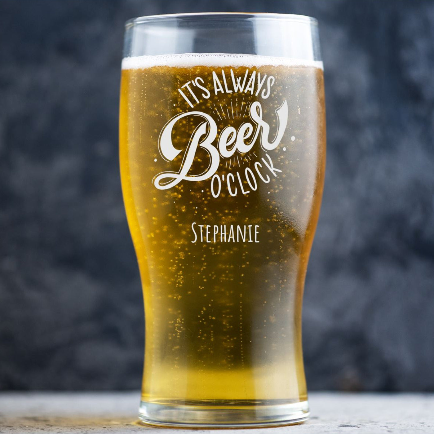 Personalised Beer Glass Classic Design - It's Always Beer O'Clock