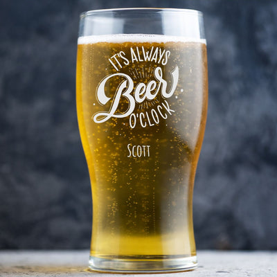 Personalised Beer Glass Classic Design - It's Always Beer O'Clock
