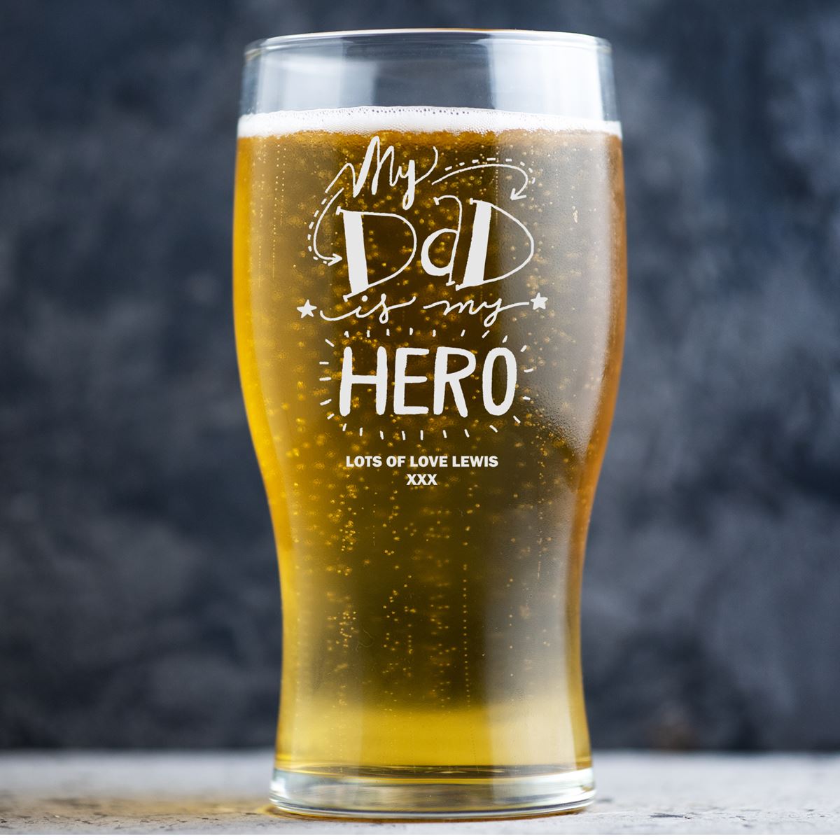 Personalised Beer Glass Classic Design - My Dad Is My Hero