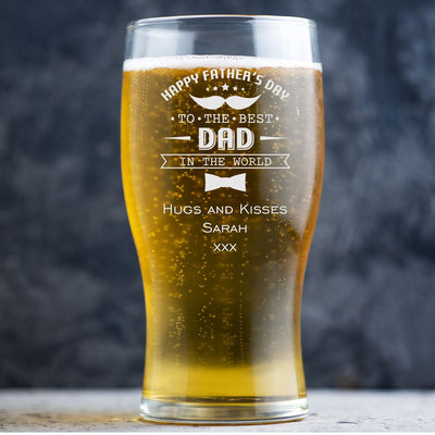 Personalised Beer Glass Classic Design - Father's Day Moustache & Bow Tie