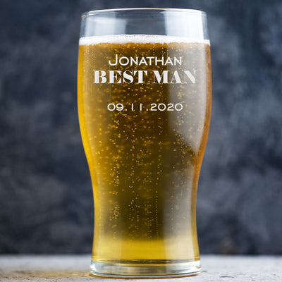 Personalised Wedding Beer Glass Classic Design - Role to Groom in Bold