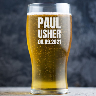 Personalised Wedding Beer Glass Classic Design - Role to Groom Bold Text