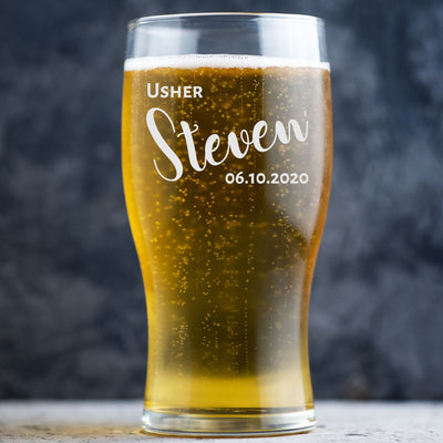 Personalised Wedding Beer Glass Classic Design - Role with Script Font