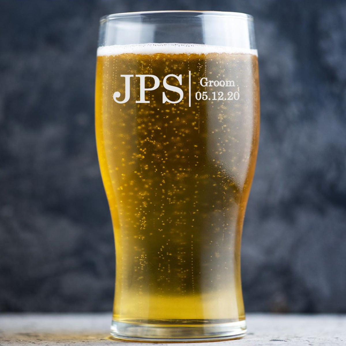 Personalised Wedding Beer Glass Classic Design - Role with Bold Initials