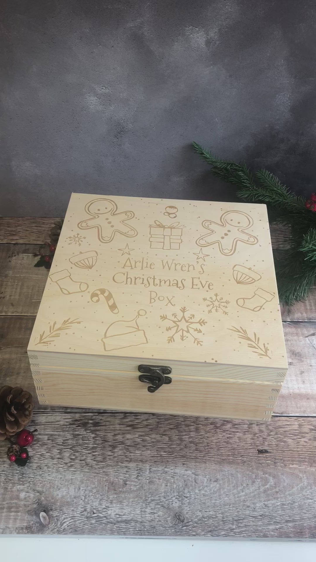 Personalised Wooden Christmas Eve Box - Gingerbread