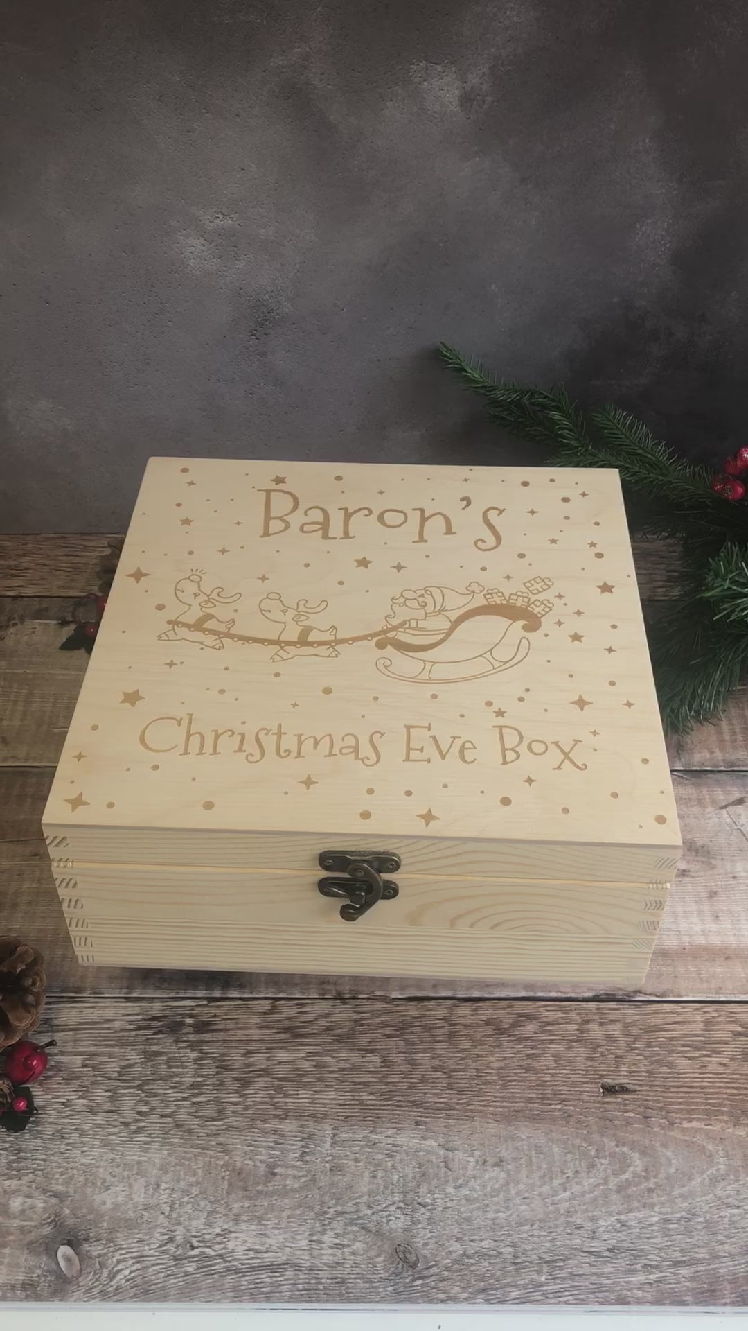 Personalised Wooden Christmas Eve Box - Santa & His Reindeer