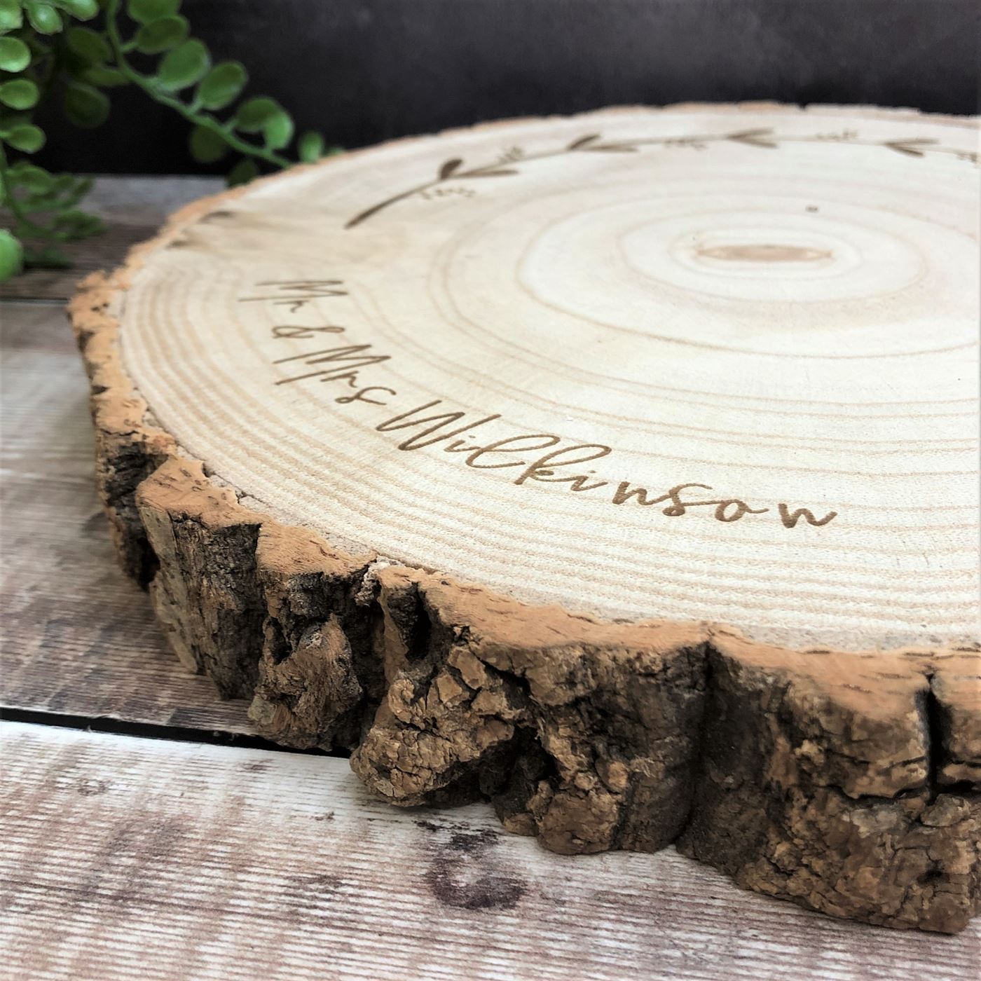 Personalised Wedding Cake Stand Solid Birch Log Slice