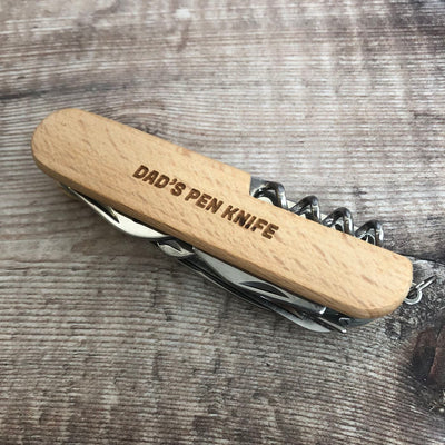 Personalised Stainless Steel Pocket Knife With Beech Wood Handle - Plain