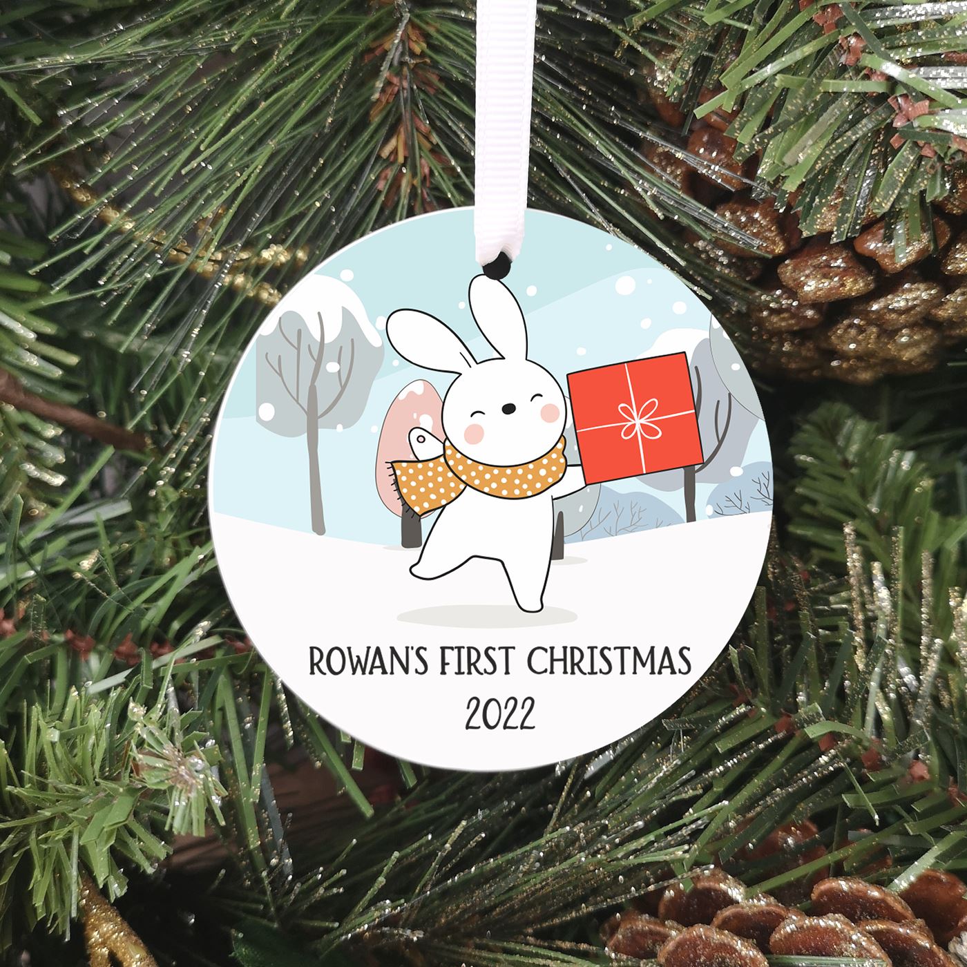 Personalised Ceramic First Christmas Bauble - Bunny Rabbit