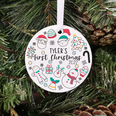 Personalised Ceramic Baby's First Christmas Bauble - Festive Collage