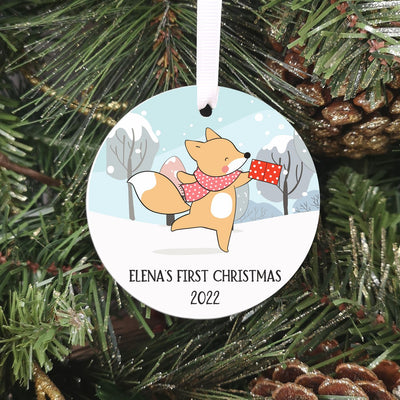 Personalised Ceramic 'Baby First Christmas' Bauble - Fox