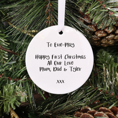 Personalised Foliage Border Bauble - Baby's First Christmas