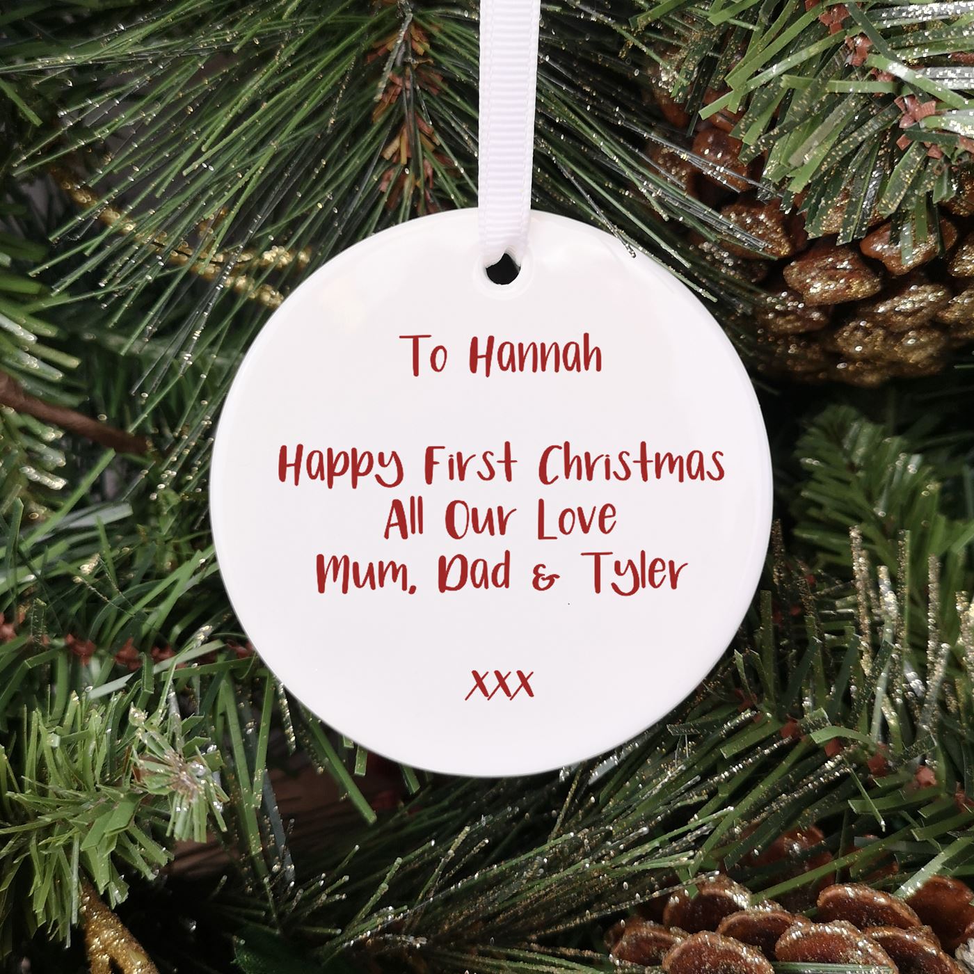 Personalised Ceramic Baby's First Christmas Bauble - Festive Wreath