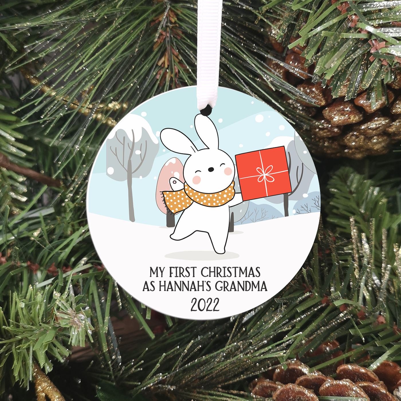 Personalised Ceramic First Christmas As Grandparents Bauble - Bunny