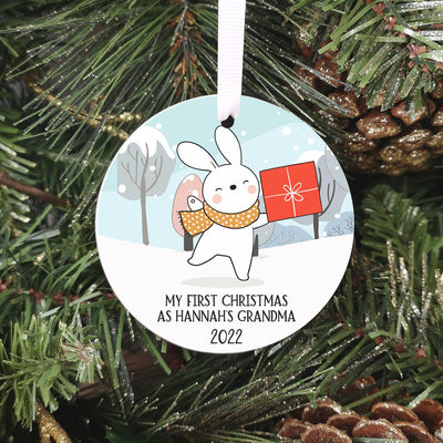 Personalised Ceramic First Christmas As Grandparents Bauble - Bunny