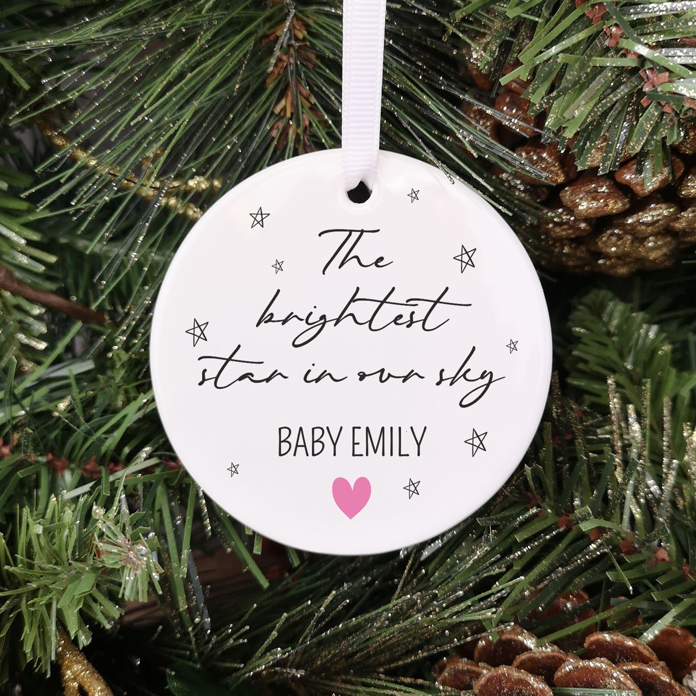 Personalised Baby Memorial Christmas Tree Bauble - The Brightest Star in our Sky