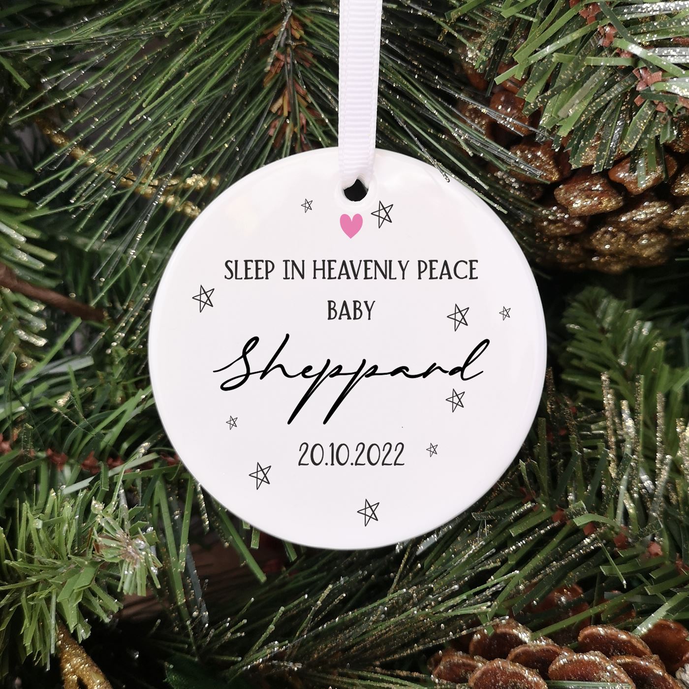 Personalised Baby Memorial Christmas Tree Bauble - Sleep In Heavenly Peace