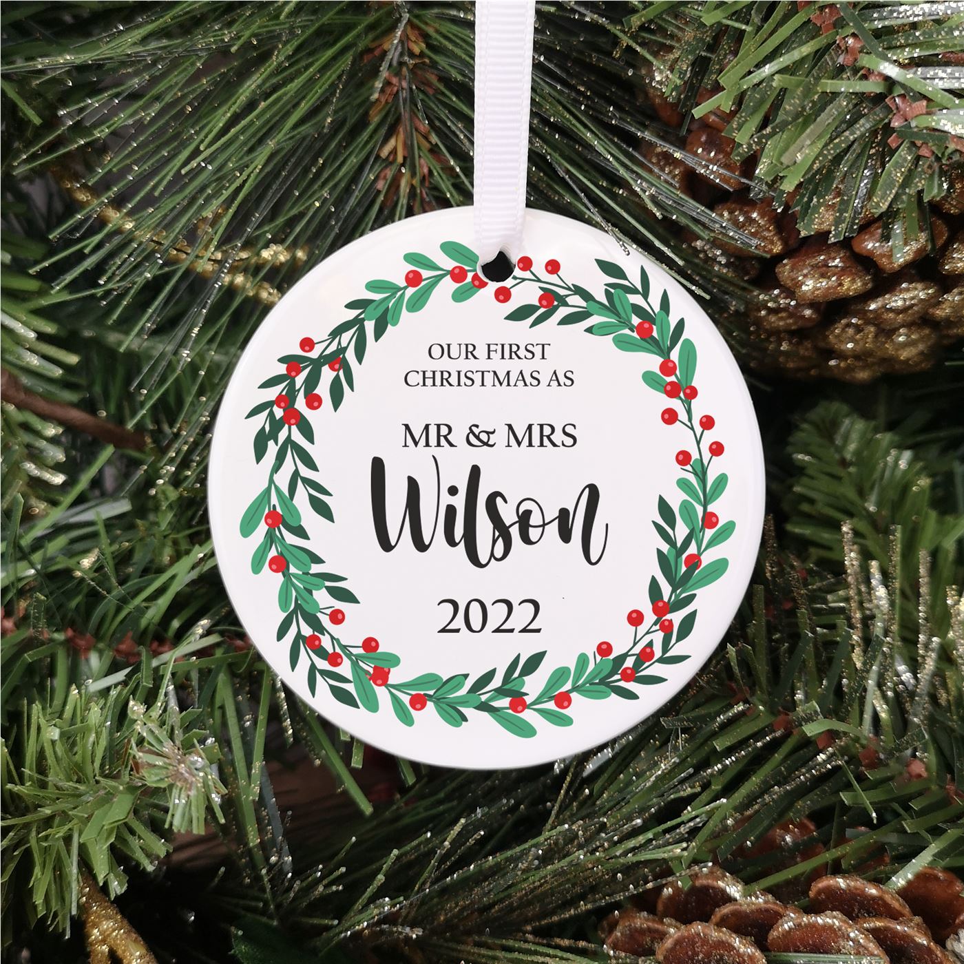 Personalised Ceramic Christmas Bauble - Mr & Mrs First Christmas