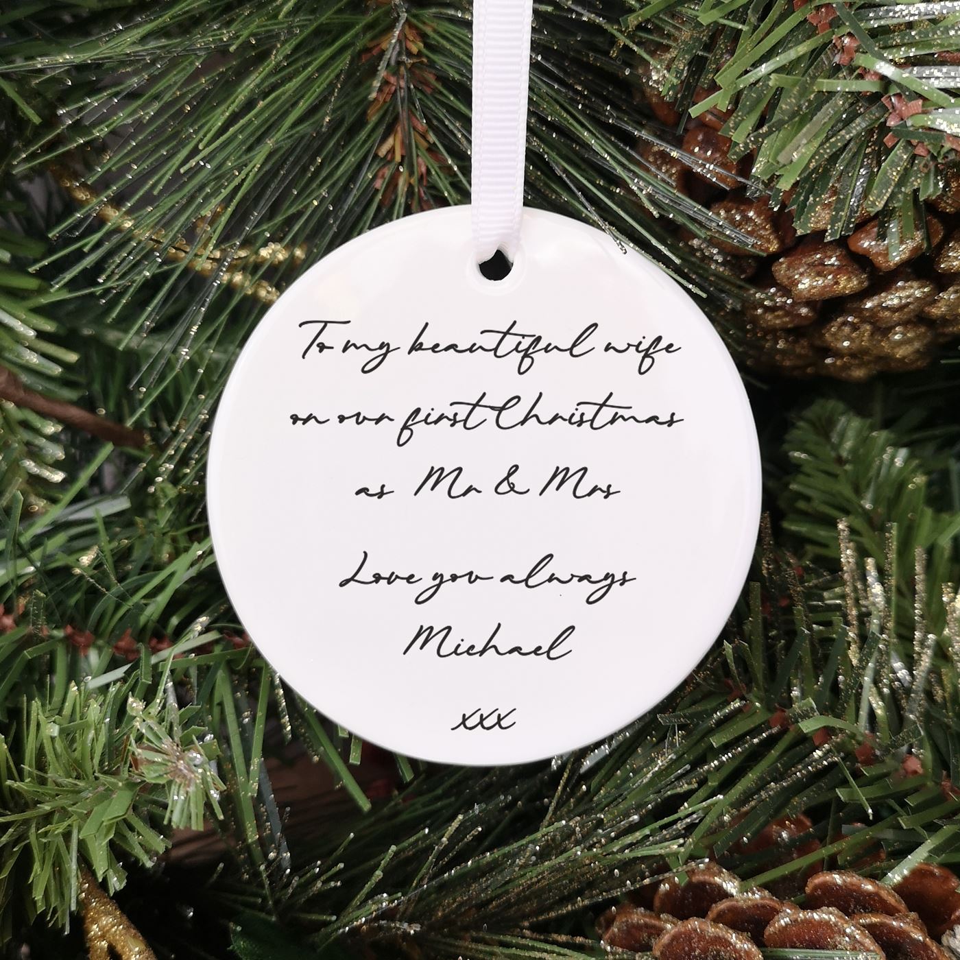 Personalised Ceramic First Christmas Married Bauble - Wreath