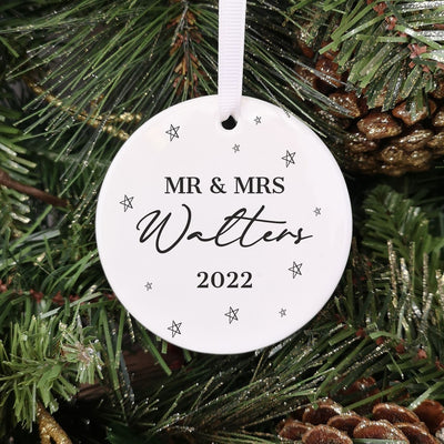 Personalised Ceramic First Christmas Married Bauble - Stars