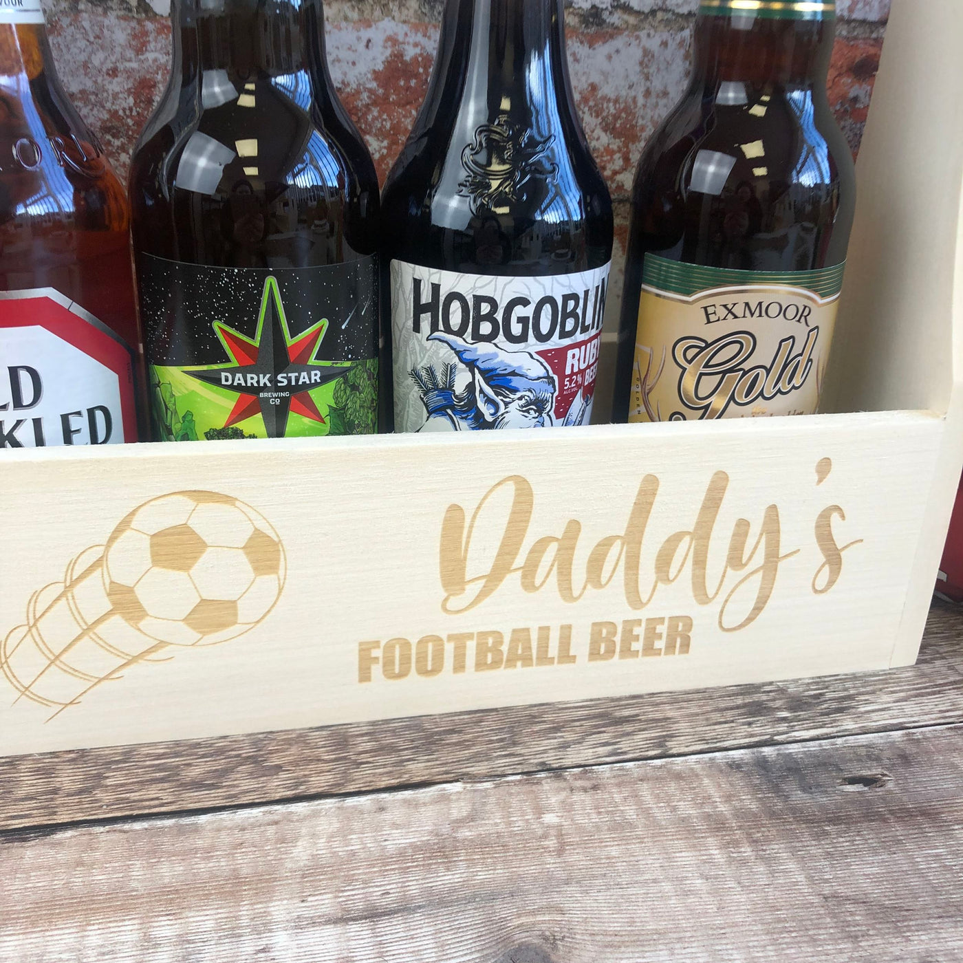 Personalised Wooden Beer Carrier - Daddy's Football Beer