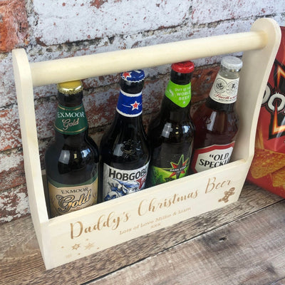Personalised Wooden Beer Carrier - Daddy's Christmas Beer