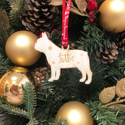 Personalised Wooden Dog Christmas Bauble -  20+ Breeds Laser Engraved with Name