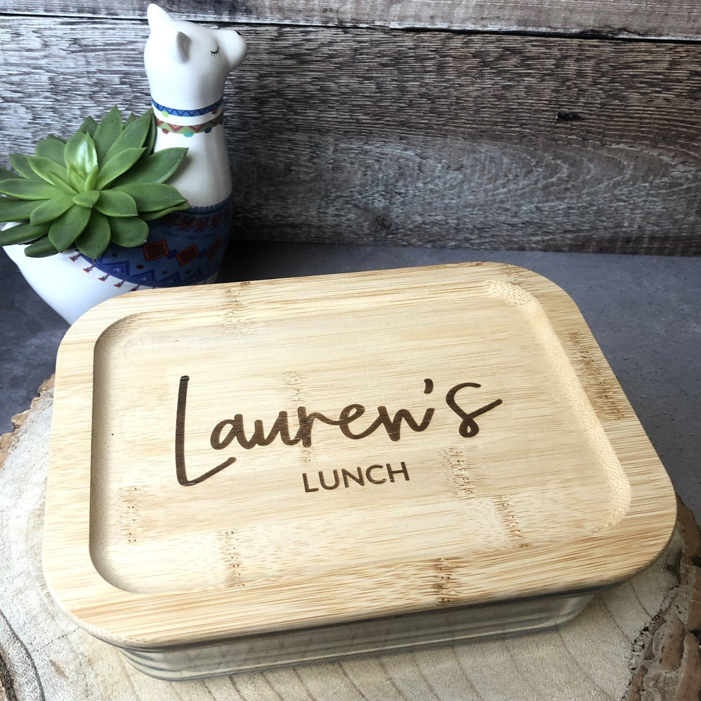 Personalised Glass Lunch Box with Solid Bamboo Lid - Any Name