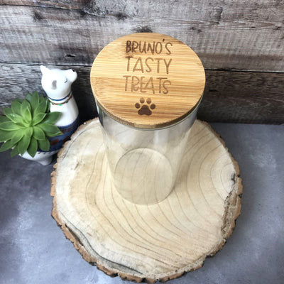 Personalised Glass Dog Treat Storage Jar with Bamboo Lid | Pick Your Size