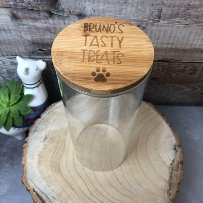 Personalised Glass Dog Treat Storage Jar with Bamboo Lid | Pick Your Size