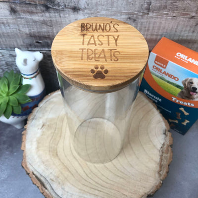 Personalised Glass Dog Treat Storage Jar with Bamboo Lid | Pick Your Size