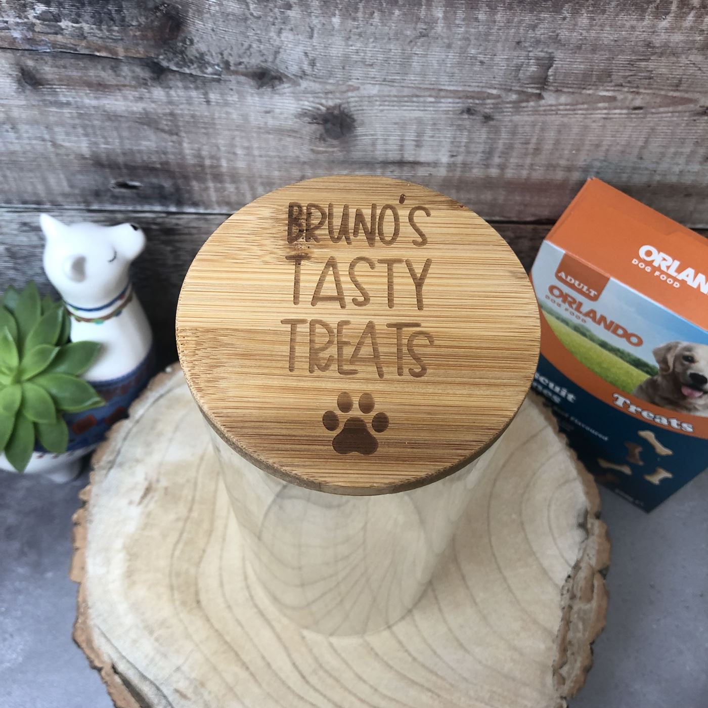 Personalised Glass Dog Treat Storage Jar with Bamboo Lid | Pick Your Size