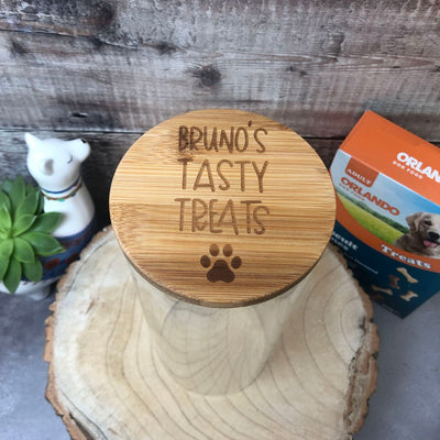 Personalised Glass Dog Treat Storage Jar with Bamboo Lid | Pick Your Size