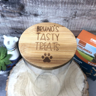 Personalised Glass Dog Treat Storage Jar with Bamboo Lid | Pick Your Size