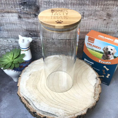 Personalised Glass Dog Treat Storage Jar with Bamboo Lid | Pick Your Size