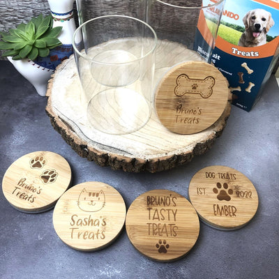 Personalised Glass Dog Treat Storage Jar with Bamboo Lid | Pick Your Size