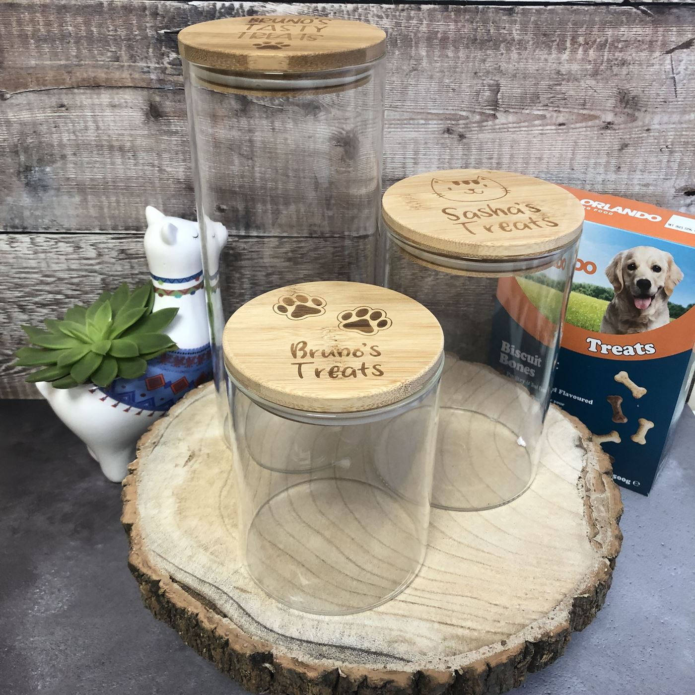 Personalised Glass Dog Treat Storage Jar with Bamboo Lid | Pick Your Size